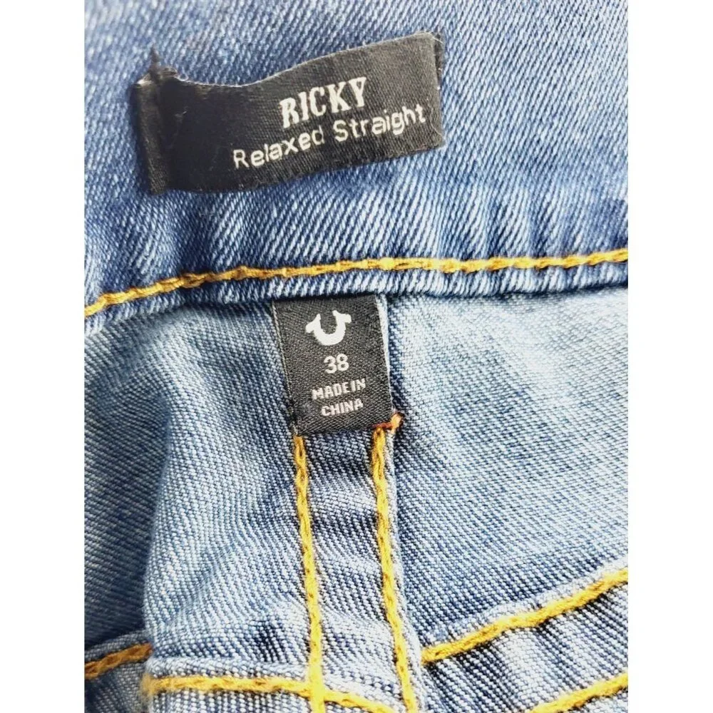 NWT True Religion Ricky Big‎ T Flap Straight Blue Jeans - Size 38x34